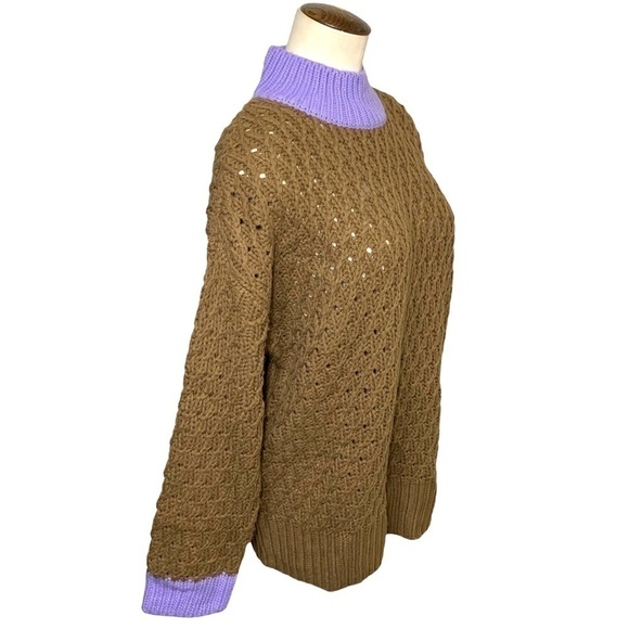 Nwt femme by design NY chunky fisherman brown purple boho open knit sweater sz M - Picture 2 of 12